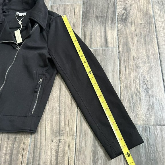 Max Studio $118 Ladies large  Black Knit Scuba Moto Jacket Casual Minimalist - Picture 4 of 5